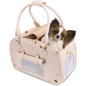 PetsHome Dog Carrier Purse, Pet Carrier, Cat Carrier, Foldable Waterproof Premium Leather Pet Travel Portable Bag Carrier for Cat and Small Dog Home & Outdoor Beige (Small (Pack of 1))