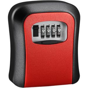MEETSWEET Secure Wall Mount Key Lock Box with 4-Digit Password Protection - Outdoor Key Safe for Keys (red)