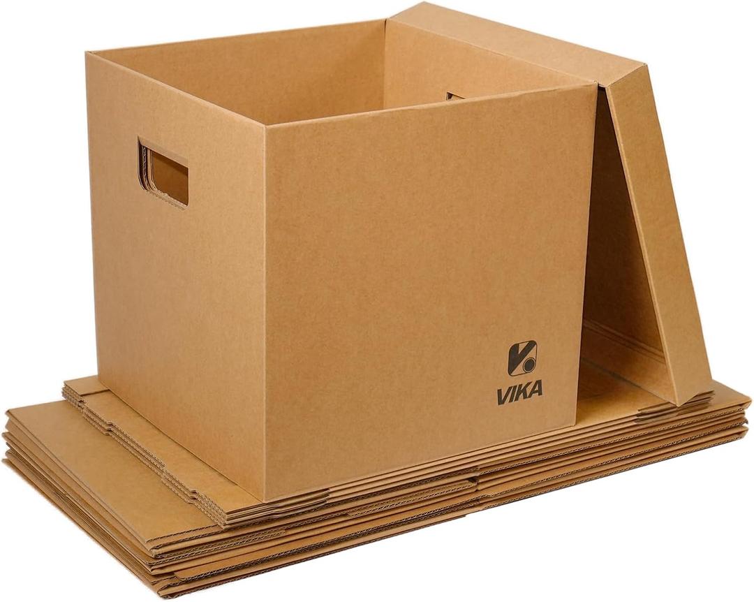 Vinyl Record Storage Box & Moving Box Sturdy Cardboard with Removable Lids and Handles, Holds 60 Records/Laser Discs Each - Set of 4 Boxes (Kraft)