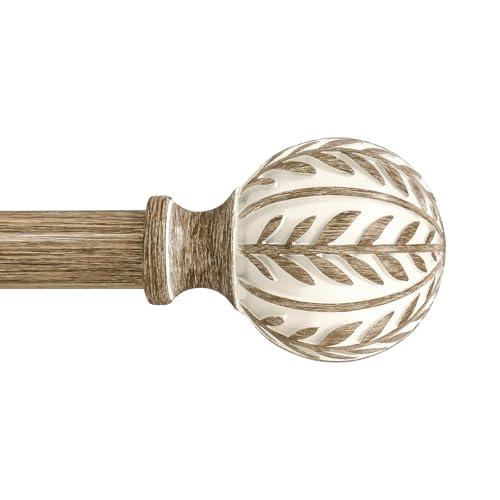 QDWIS Boho Wood Curtain Rods for Windows 48 to 84 inch,1" Adjustable Heavy Duty Window Curtain Rod with Imitation Wood Grain Finials, Rustic Decorative Drapery Rods Set,Size:36-88'', Weathered Wood