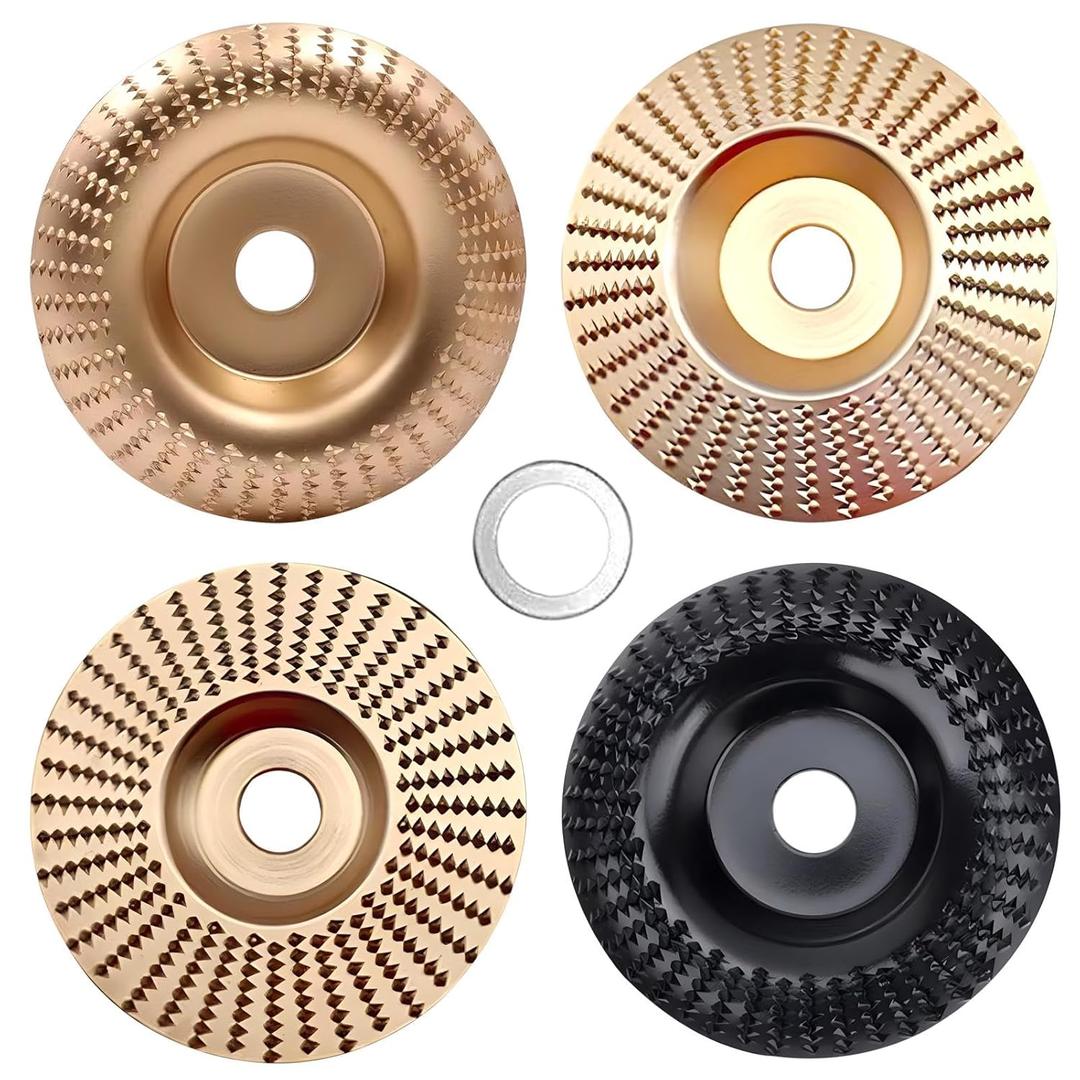 4 PCs Wood Carving Disc Set, for 4" or 4 1/2" Angle Grinder with 5/8" Arbor Grinding Wheel Shaping Disc for Wood Cutting Grinder Cutting Wheel Attachments(Gold+Black)