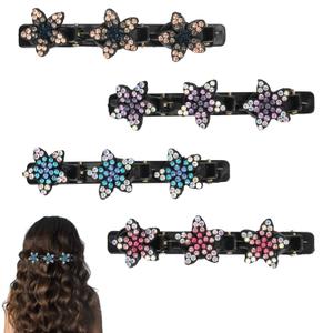 4pcs Sparkling Crystal Stone Braided Hair Clips, Shiny Crystal Stone Barrettes Stylish Braided Duckbill Clip Delicate Braided Barrettes Hair Accessories for Women (4 Colors)