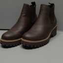 DECARSDZ Womens Chunky Platform Chelsea Boot With Elastic Low Wedge Heel Slip On For Fall Work Suede Leather Classic Style Ankle Boots Women (6, Brown)