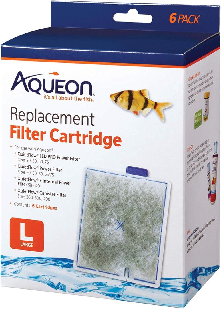 Aqueon Replacement Filter Cartridges Large (6 pack), Ensure Even Distribution of Activated Carbon, 25% More Activated Carbon, Easy Installation