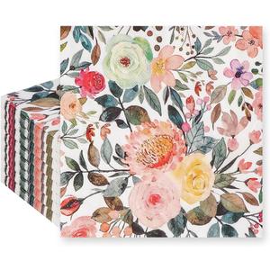 200Pcs Floral Paper Napkin Disposable Watercolor Rose Flower Paper Napkin Decorative Dessert Dinner Hand Towels for Bathroom Wedding Baby Shower Birthday Party(6.5 * 6.5 inch)