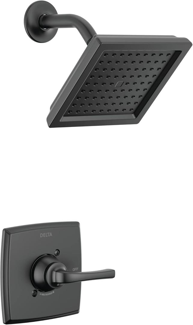 Delta Faucet Geist 14 Series Black Shower Faucet, Shower Trim Kit with Single-Spray Matte Black Shower Head, Shower Faucet Set Complete, Matte Black 142864-BL