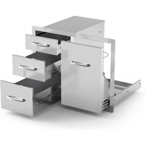 Stanbroil Outdoor Kitchen Stainless Steel Combo Propane Tank Tray with Trash Bag Ring & Triple Drawer, 30-Inch