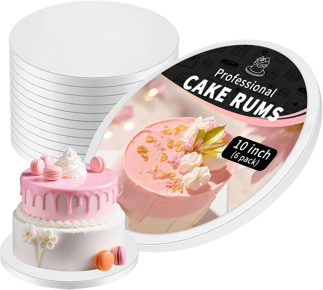 Cake Boards 10 Inch Round, 1/2" Thick Decorating Supplies White 6-Pack Sturdy Corrugated Cardboard Base, Base para Pastel. (10inch(6pack))