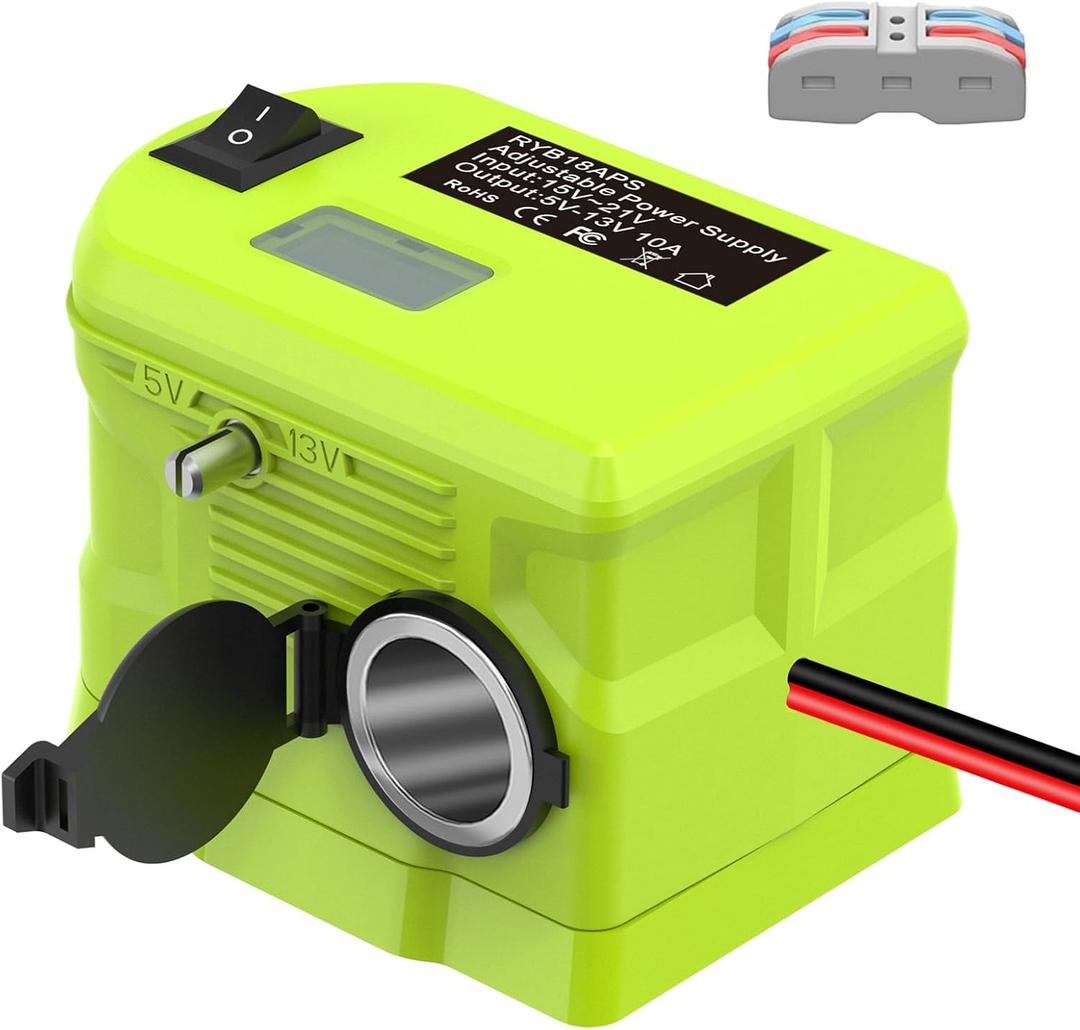 Step Down Adapter for Ryobi Battery, 18V to 12V Converter Voltage Regulator from 18V to 5V-13V Adjustment DIY Power Supply, with 16 AWG Wire, Connection Terminal,Cigarette Lighter Socket