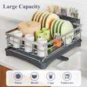Dish Drying Rack - Stainless Steel Dish Rack for Kitchen Counter, Large-Capacity Dish Drainer with Cutlery Holder, Kitchen Organizer for Dishes, Spoons and Forks, Silver