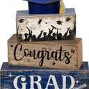 CroBlissful 4 Pcs Graduation Centerpieces for Tables 2026 Congrats Grad Table Decorations Graduation Tiered Tray Decorations Class of 2026 Senior Wooden Block Sign Congratulate Gifts for Home Shelf