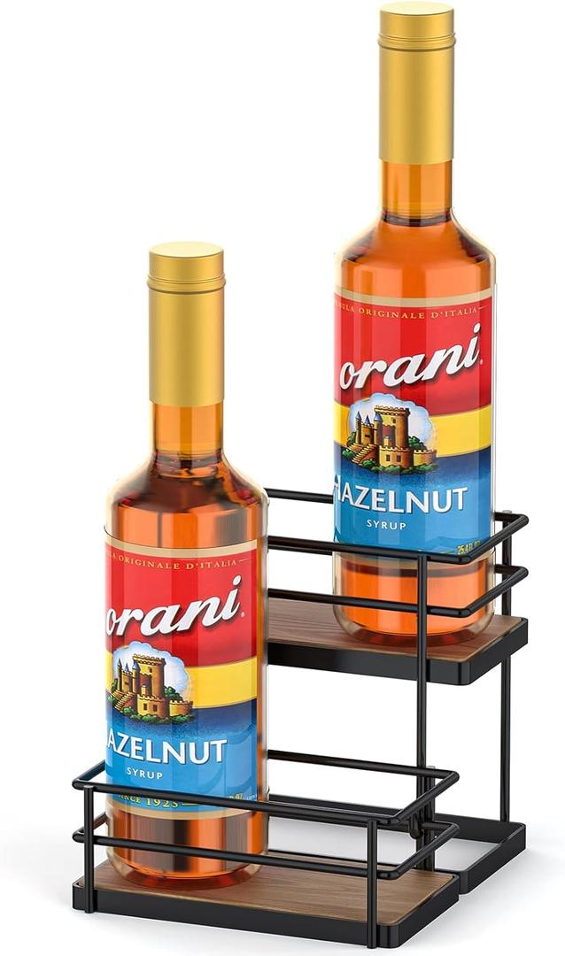 THYGIFTREE Coffee Syrup Rack Organizer 4 Bottle Syrup Holder Stand 2-Tier Storage Shelves for Kitchen Coffee Bar Station