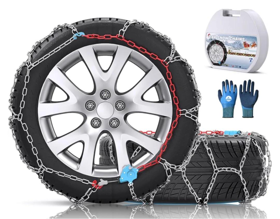Snow-Chains Auto Fixing 1 Min Quick Fit Easy Installation Tire-Chains, Gifts for Safety, Portable Reusable Universal Emergency Tire Traction Chain for Passenger Car and SUV - Set of 2 (XM-120)