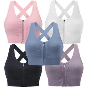 Evercute Zip Front Post-Surgery Bra Women's Wireless Sports Bras Padded Strappy Medium Support Yoga Exercise Athletic Bras