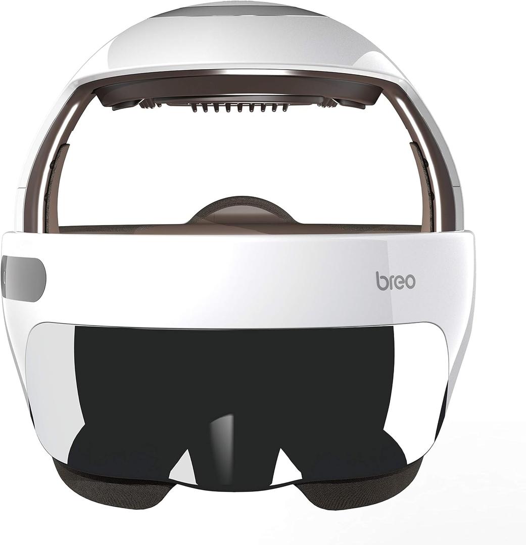Breo iDream5s Electric Head Massager, 3-in-1 Head &Eye & Neck Massage Helmet with Heat, APP Control, Cordless Design for Relieve Migraine & Stress, Adjustable Size, Removable Goggles, White-Unisex