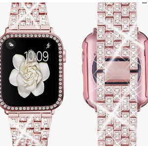 Bands Compatible with Apple Watch 49mm 46mm 42mm 45mm 41mm 44mm 40mm, Bling Rhinestone Diamond Metal Replacement Strap for iWatch Series 10/9 / 8/7 / 6/5 / 4/3 / SE/Ultra Women Men