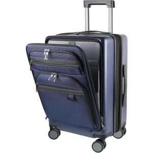 KROSER Hardside Expandable Carry On Luggage 22x14x9 Airline Approved With Front Business Pockets, 20 Inch Suitcases with Wheels, Carry on Suitcase with TSA Lock & USB Port, Navy