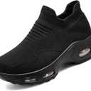 Mesh Orthopedic Walking Shoes for Women Casual Round Toe Non Slip Platform Comfort Air Cushion Arch Support Slip On Sock Sneakers Lightweight Work Running Nurse Shoes (9, Black)