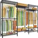Ulif E13 Heavy Duty Clothes RackWith 4 Hanger Rods & 8 Shelves Freestanding Clothing Racks for Hanging ClothesAdjustable Closet OrganizerMetal Garment Rack 63" W x16 D x77 HMax Load 900LBS, Black