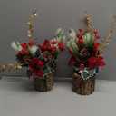 TORONTOKYO 2 Pack Small Christmas Tree Artificial Mini Tabletop Christmas Tree with Red Poinsettia Flower Berries Pine Cones Fake Potted Plant for Home Table Fireplace Mantel Indoor Xmas Decor (Red Green and Gold)