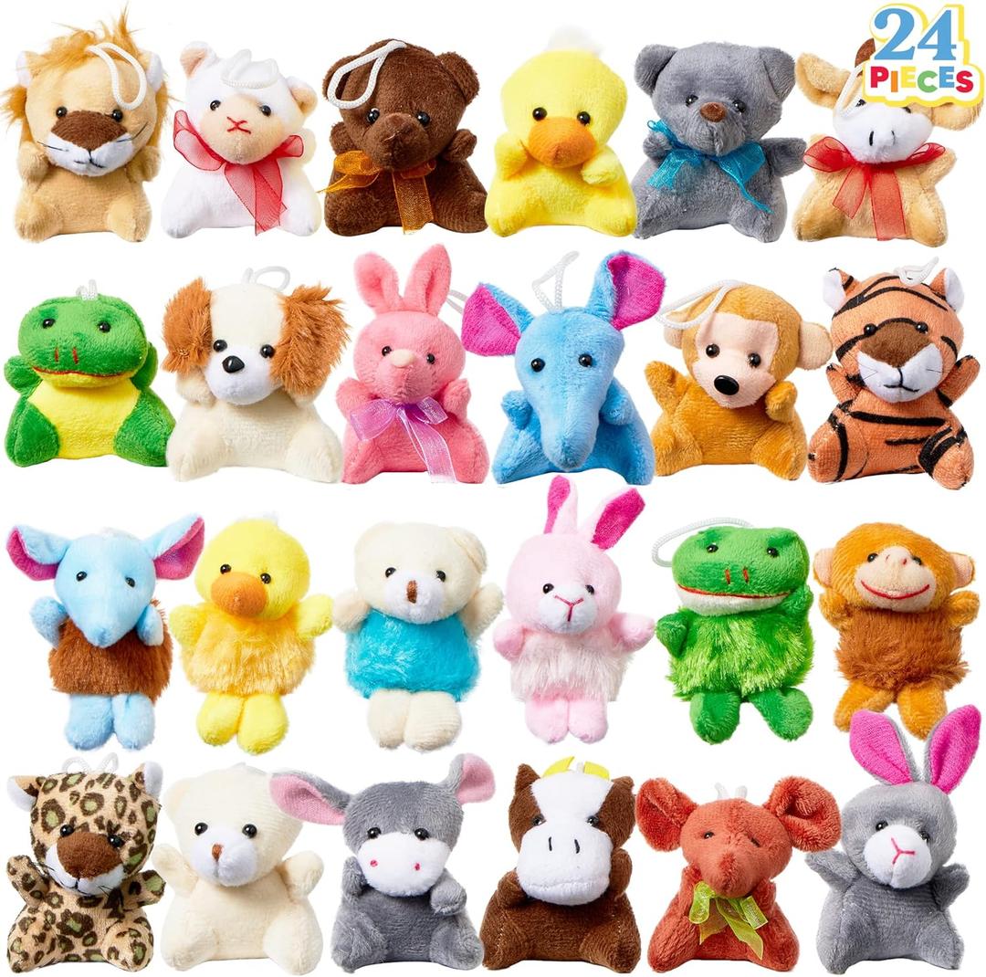 JOYIN 24 Pack Mini Animal Plush Toy Assortment (24 Units 3" Each), Animals Keychain Decoration for Kids, Small Stuffed Animal Bulk for Kids, Carnival Prizes, School Gifts, Valentine's Day Party Favors
