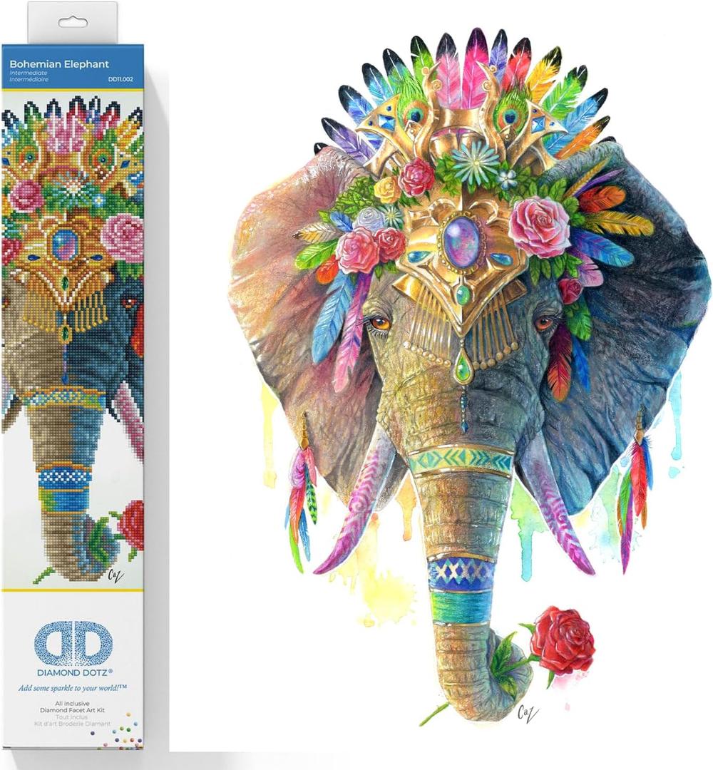 DIAMOND DOTZ Bohemian Elephant Diamond Painting Kit for Adults with Gems