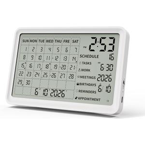 Digital Calendar, Digital Desk Planner Schedule Reminder Clock with Day and Date, Chargeable 8 Inch Large Display (White, 8 inch)