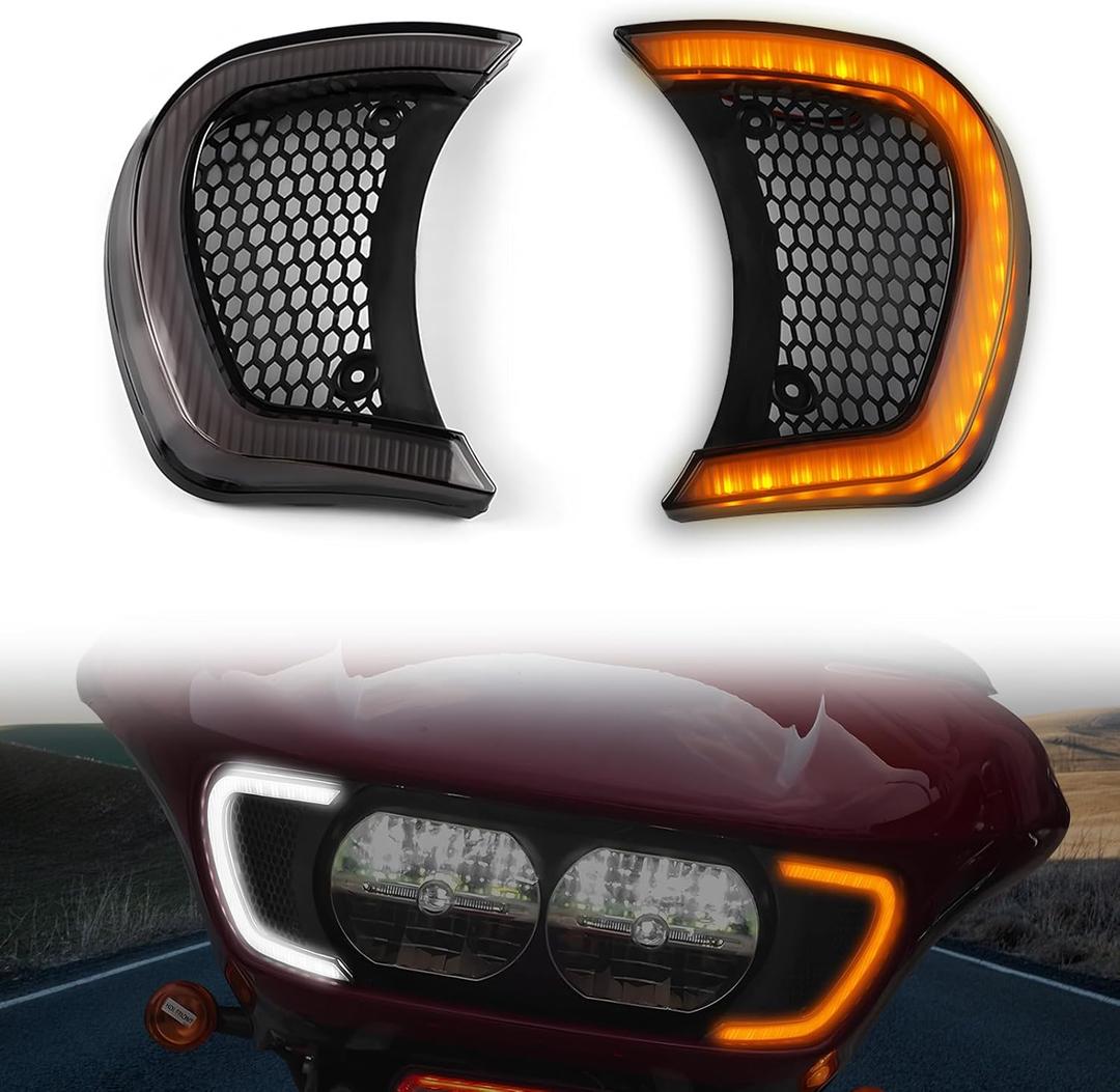 LED Headlight Vent Turn Signal for Road Glide, LED Fairing Vent Accent Lamp Indicator Side Lights for Harley Road Glide FLTRX Special FLTRXS CVO Ultra FLTRX 2015-2024 Accessories (Smoked Lens)