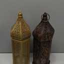 Kittmip Set of 2 Ramadan Lanterns Eid Decorations 16" 14" LED Large Candle Lantern Vintage Gold Metal Moroccan Lanterns with Lights Ramadan Decor for Table, Wall, Patio, Porch, Indoor Outdoor Home