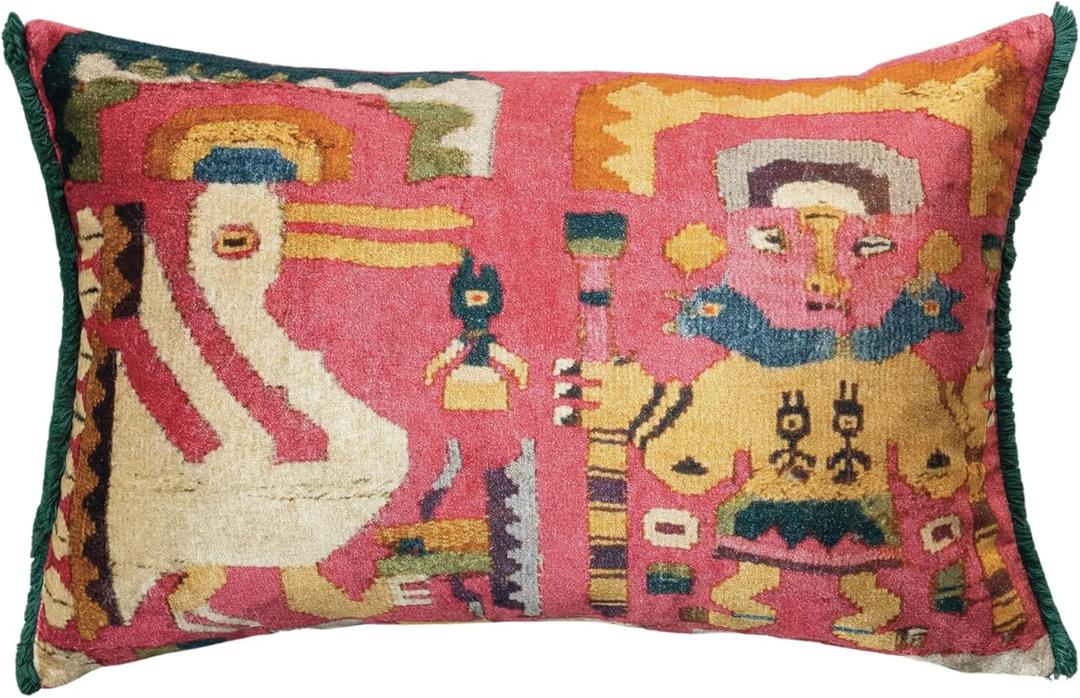 Creative Co-Op, Multicolor Vintage Beauty Cotton Velvet Lumbar Pillow Pattern 2