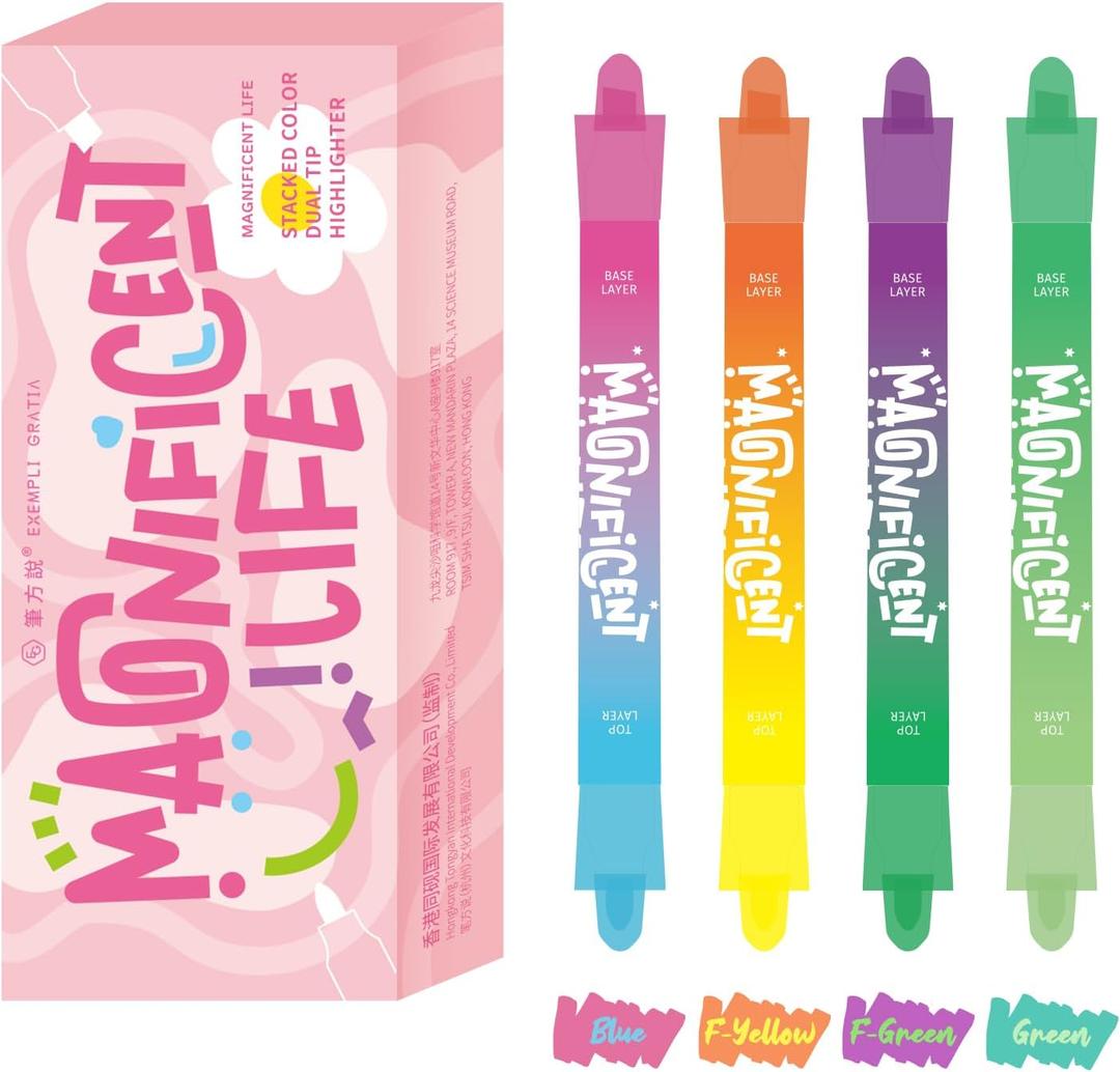 3 x Pastel Highlighters and Highlighter Set for School - 8 Assorted Colors, Dual Tip 4-Pack with No-Bleed Quick Dry Ink, Chisel & Bullet Tips (Dopamine)