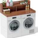 2-Tier Washer Dryer Countertop: Laundry Countertop with Edge Rails,Washer and Dryer Covers for The Top, Wood Laundry Topper for Organization,54" W x 27.5" D x 12" H (Walnut Brown)