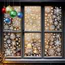 5 x 276PCS Glitter Snowflake Window Clings, 35+ Designs Double Sided Static Stickers Window Decoration Christmas Ornaments Reusable Winter Party Supplies New Year Decals for Winter Holiday (8 Sheets)