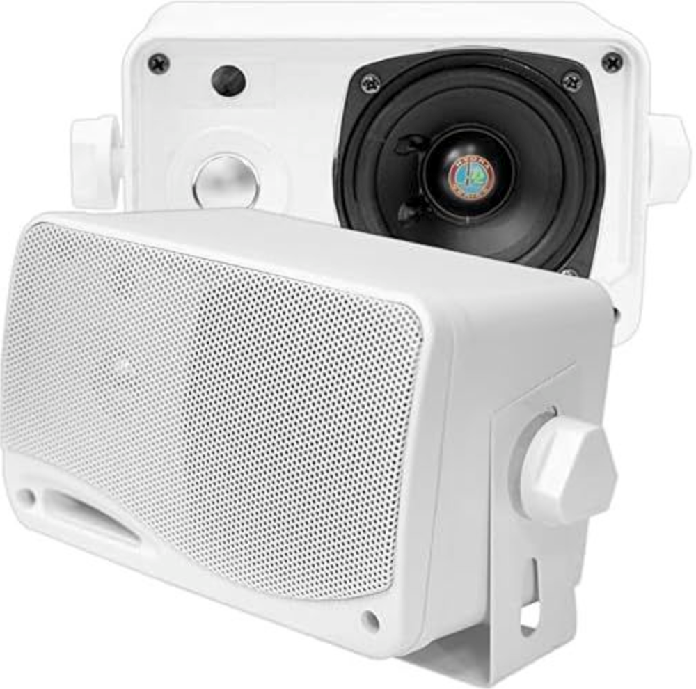 Pyle 3-Way Weatherproof Outdoor Speaker Set - 3.5 Inch 200W Pair of Marine Grade Mount Speakers - in a Heavy Duty ABS Enclosure Grill - Home, Boat, Poolside, Patio, Indoor Outdoor Use -PLMR24 (White)
