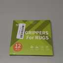 Rabenda 12 Pcs Rug Tape, Non Slip Rug Pads Grippers for Hardwood Floors and Tiles, Reusable Carpet Tape for Area Rugs, Double-Sided Adhesive Rug Stickers Keep Corners Flat (Black)