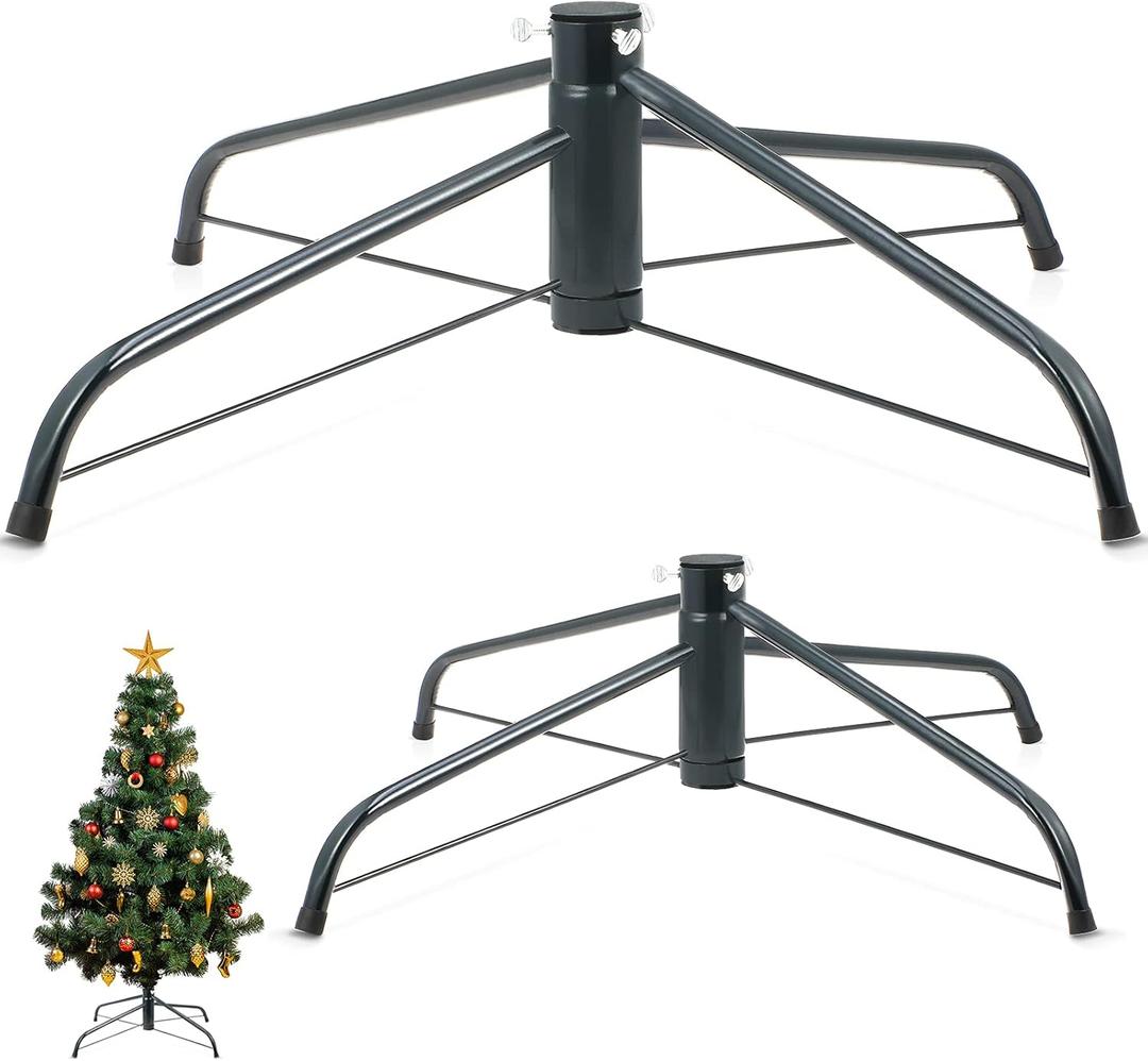 2 Pcs 24" and 16" Large Christmas Tree Stand for Artificial Foldable Metal Xmas Tree Stand Replacement Christmas Base for 6.5 to 8 ft, Fits Poles up to 1.3" and 0.7"(Dark Green)