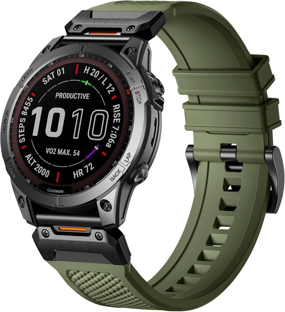 Bandletic Compatible with Garmin Fenix 6 Band - for Fenix 8 7 Band/Fenix 5 Watch Band, 22mm Quick Fit Silicone Rubber Strap for Fenix 7 6 Pro/5 Plus/Forerunner 965/945/Epix Pro Gen 2 47mm/Quatix 7 (Army Green)