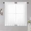 OWENIE White Sheer Curtains, 45 inches Long, 2 Panels, Rod Pocket, Light Filtering, Cafe Curtains for Kitchen, Bedroom, Small Window, 42W x 45L, 100% Polyester