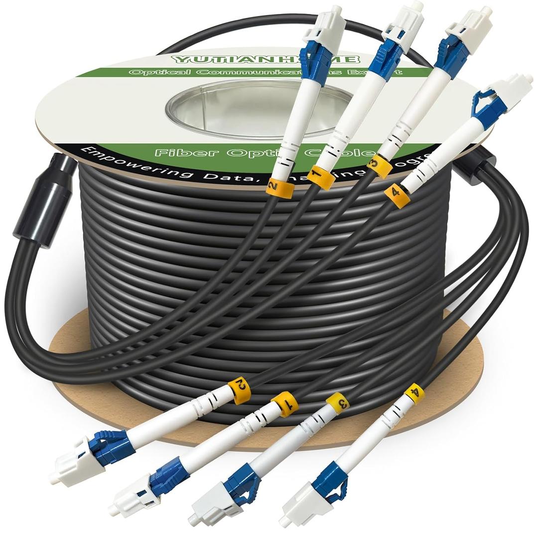 200 Meters 4 Core Industrial TPU LC to LC Outdoor Armored Fiber Optic Cable, 4 Strands OS2 Single Mode Fiber Patch Cable with LC Connectors, 9/125um, OD-5mm, Direct Burial LC-LC