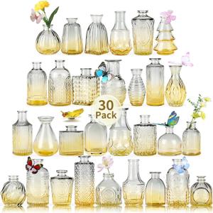 Glass Bud Vases in Bulk Set of 30 Pcs, Small Glass Vases for Flowers as Wedding Centerpieces for Tables, Clear Flower Vases Suitble for Wedding Decorations, Home Decor (Blue Yellow, 30 pcs)