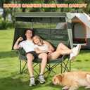 Double Camping Chair with Canopy Heavy Duty 2 Person Folding Loveseat Beach Chair with Shade High Back Oversized Outdoor Camping Couch with Cup Holders & Wine Racks for Lawn, Sports, Green