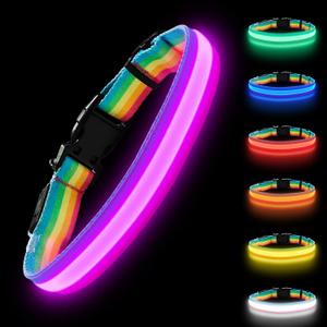 Premium LED Dog Collar for Night Walking - Light up Dog Collar Cycle 7 Solid Colors - Lighted Dog Collars USB C Rechargeable - Waterproof Glow in The Dark Dog Collars - Adjustable, Fashion, Safety(M) (Medium (14 " - 19 " ))