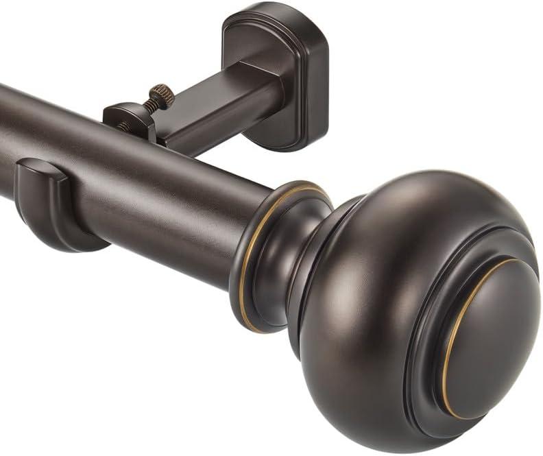 1 1/8 Inch Heavy Duty Curtain Rods, Single Curtain Rod for Window 36-72 Inch(3-6ft), Telescoping Drapery Rods with Classic Finials and Adjustable Aluminum Alloy Brackets, Antique Brown