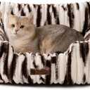 MEWOOFUN Cat Beds for Indoor Cats, Fluffy Cat Couch with Removable Washable Cover, Supportive Small Dog Beds for Puppy & Kitten up to 15 lbs (Brown Gradient, 24x19x12)