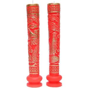 Ciieeo 1 Pair Dragon and Phoenix Wedding Candle Menorah Ornament Chinese Wedding Prop Red Straight Candle Long Wedding Pillar Candles Baby Paraffin Chinese Style Dragon and Phoenix Candle