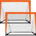 2 Pack 4 x 3 Size Portable Kid Soccer Goals for Backyard, Indoor and Outdoor Pop Up Soccer Goals, Orange, Theresduet