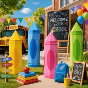 Crtiin 4 Sets Back to School Decoration Boxes 37'' Jumbo Crayon Paper Box