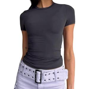 Women's Short Sleeve T Shirt Slim Fit Basic Summer Top Dark Gray L 