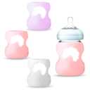 3 Pack Silicone Sleeve for Dr. Brown Natural Glass Baby Bottles, Anti-Shatter Baby Bottle Holder, Compatible with Dr. Brown Wide-Neck Glass Baby Bottles 5 oz, Dishwasher Safe(White+Purple+Pink)
