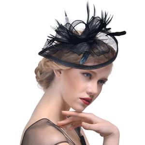 JWICOS Vintage Fascinators for Women with Feather Fascinator Headband Wedding Hair Clip Tea Party Hat for Women (One Size, Black)
